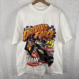 Vintage Checkered Flag Sports Jerry Nadeau NASCAR T-shirt  White Size XL